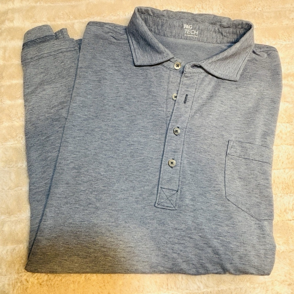 F&G Tech Polo Shirt Men XL Slate Blue Stretch‎ Golf Athletic Performance